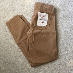 NWT J Crew Toothpick Vintage brown corduroy pants size 26